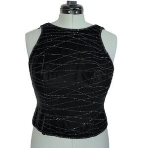 Zola Evening sleeveless, beaded black velvet top, size 6P